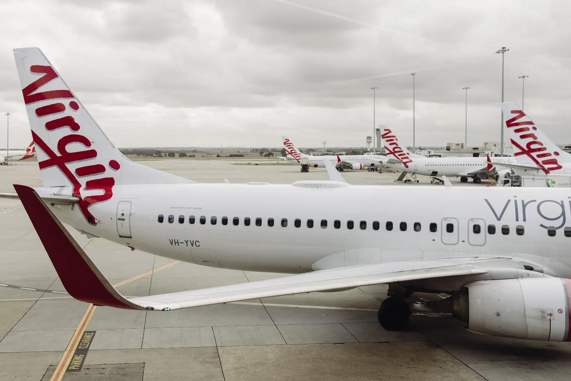 Airline fleet parked on the apron ready for cargo uplift